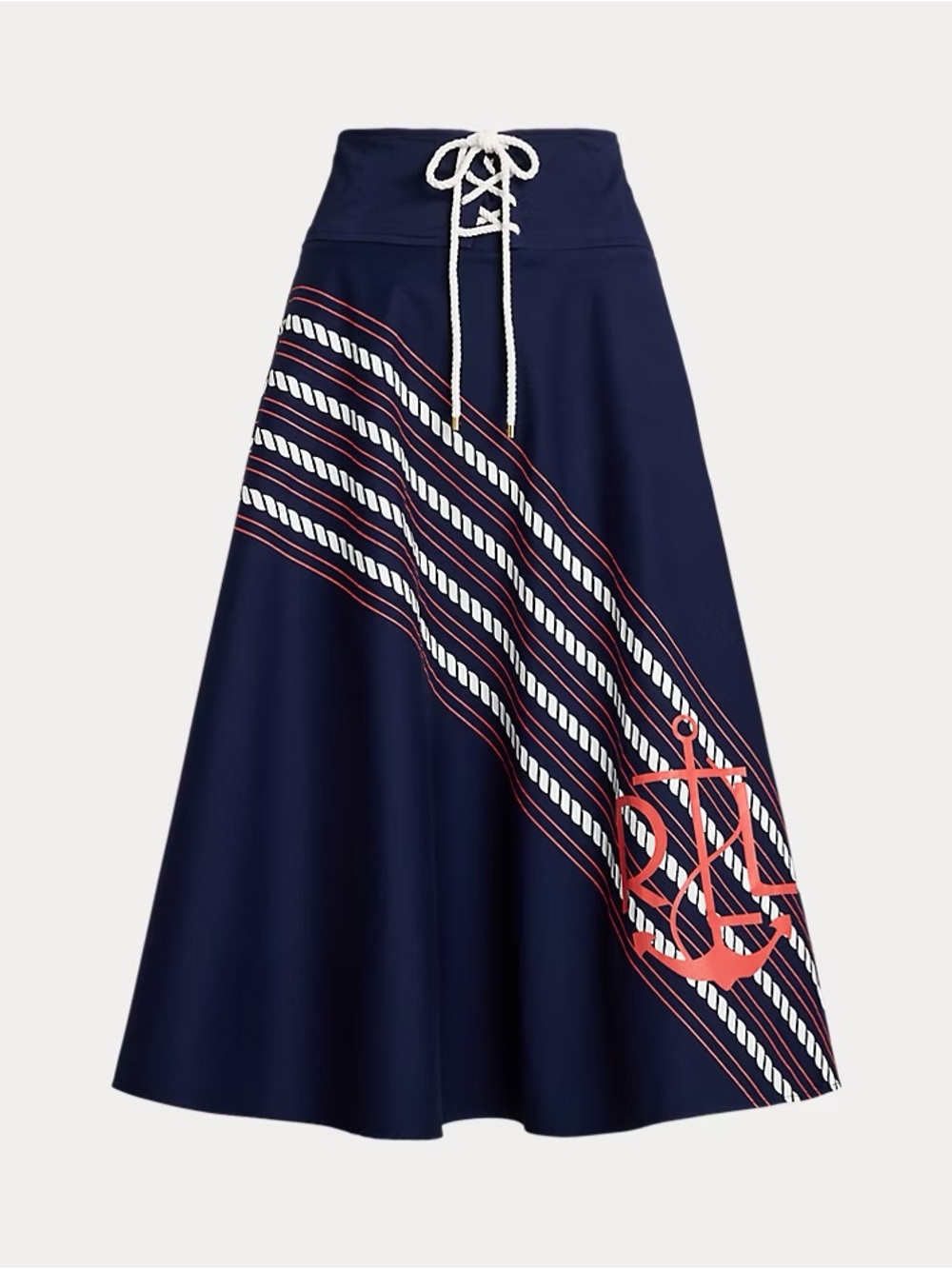 Ralph Lauren Rope Nautical Print Navy Midi Skirt Twill Lace 22W NWT Bear Preppy - Picture 1 of 5